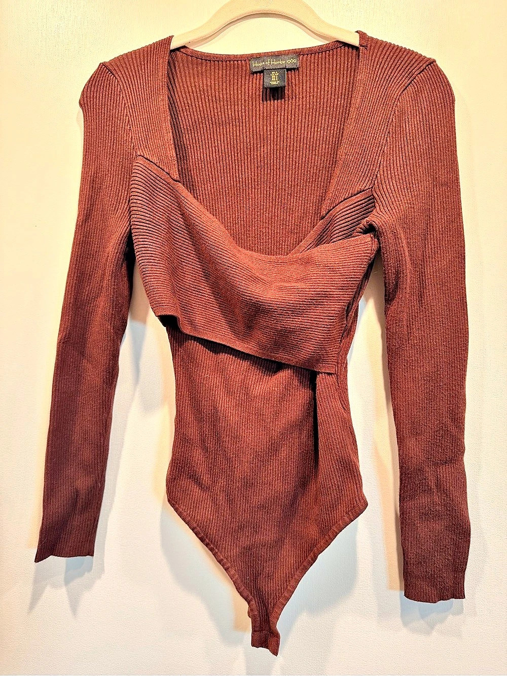 House of Harlow 1960 Ribbed Long Sleeve Bodysuit in Brown Size Small Like New